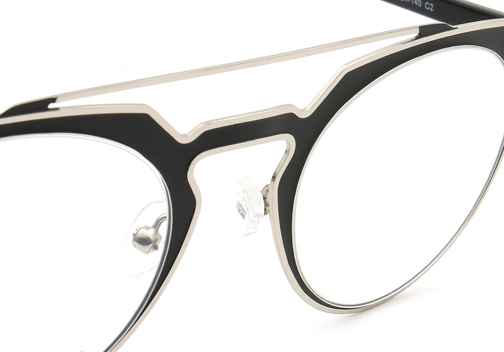 Flat top bridge of black metal eyeglasses