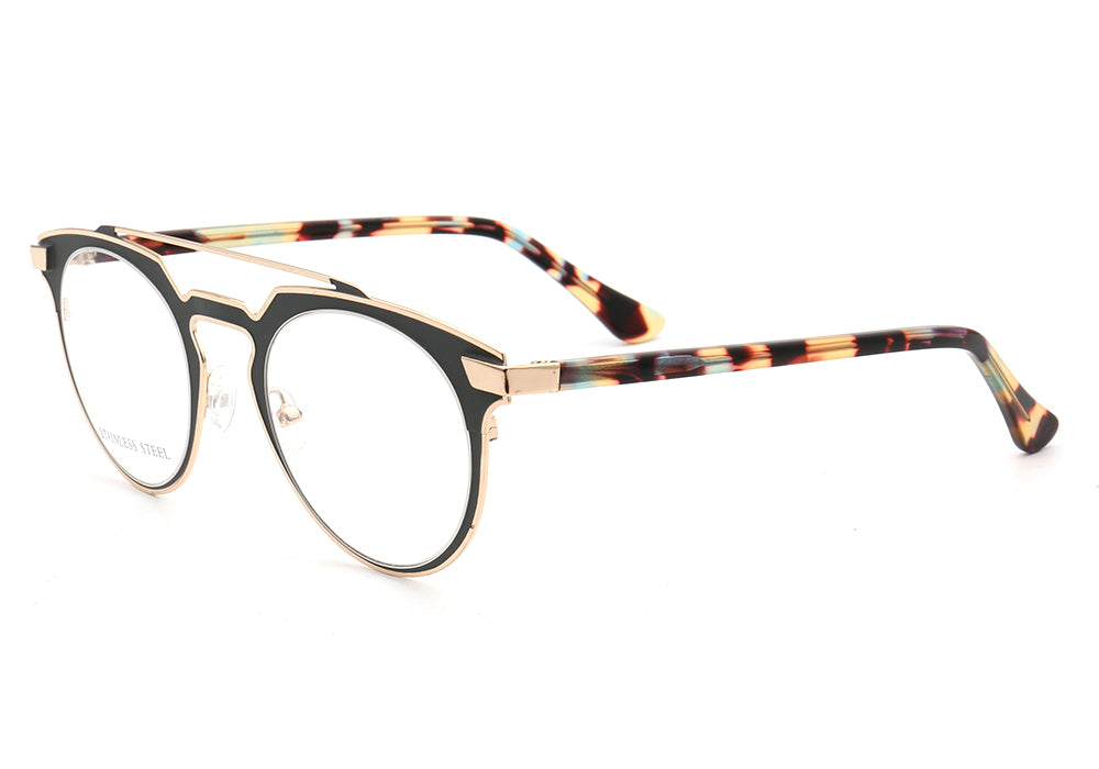 Side view of grey flat top tortoise eyeglass frames