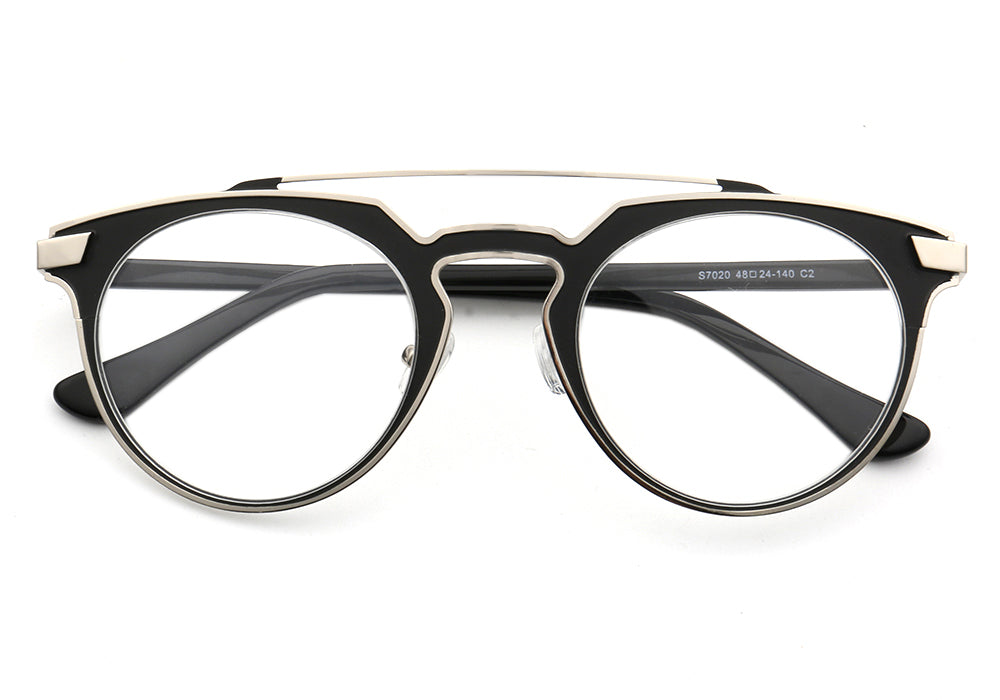 Black flat top metal eyeglass frames