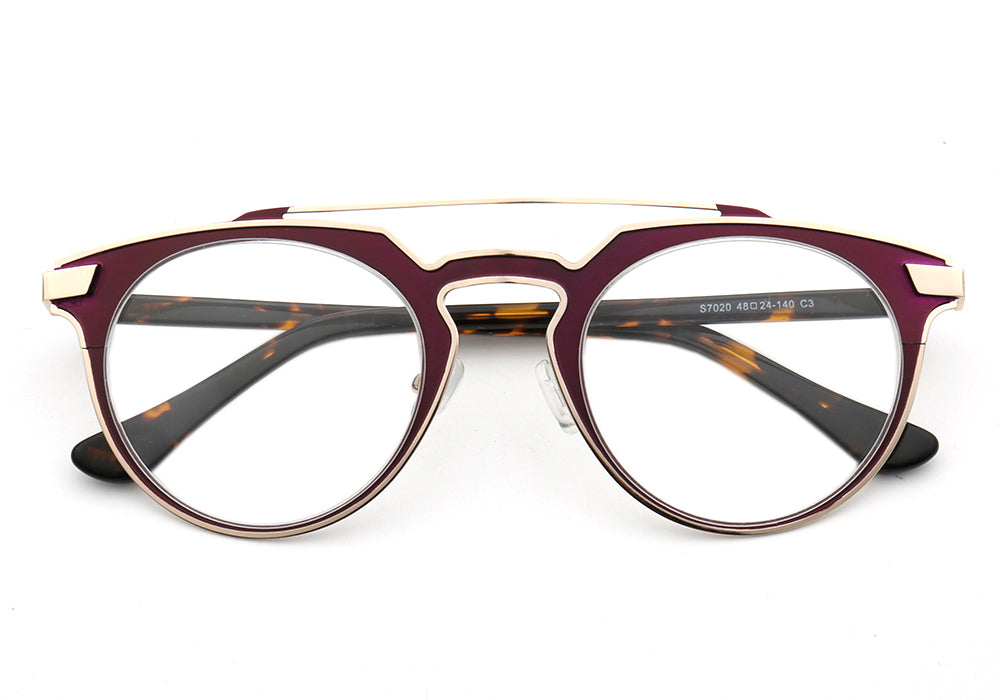 Ruby colored flat top metal eyeglass frames