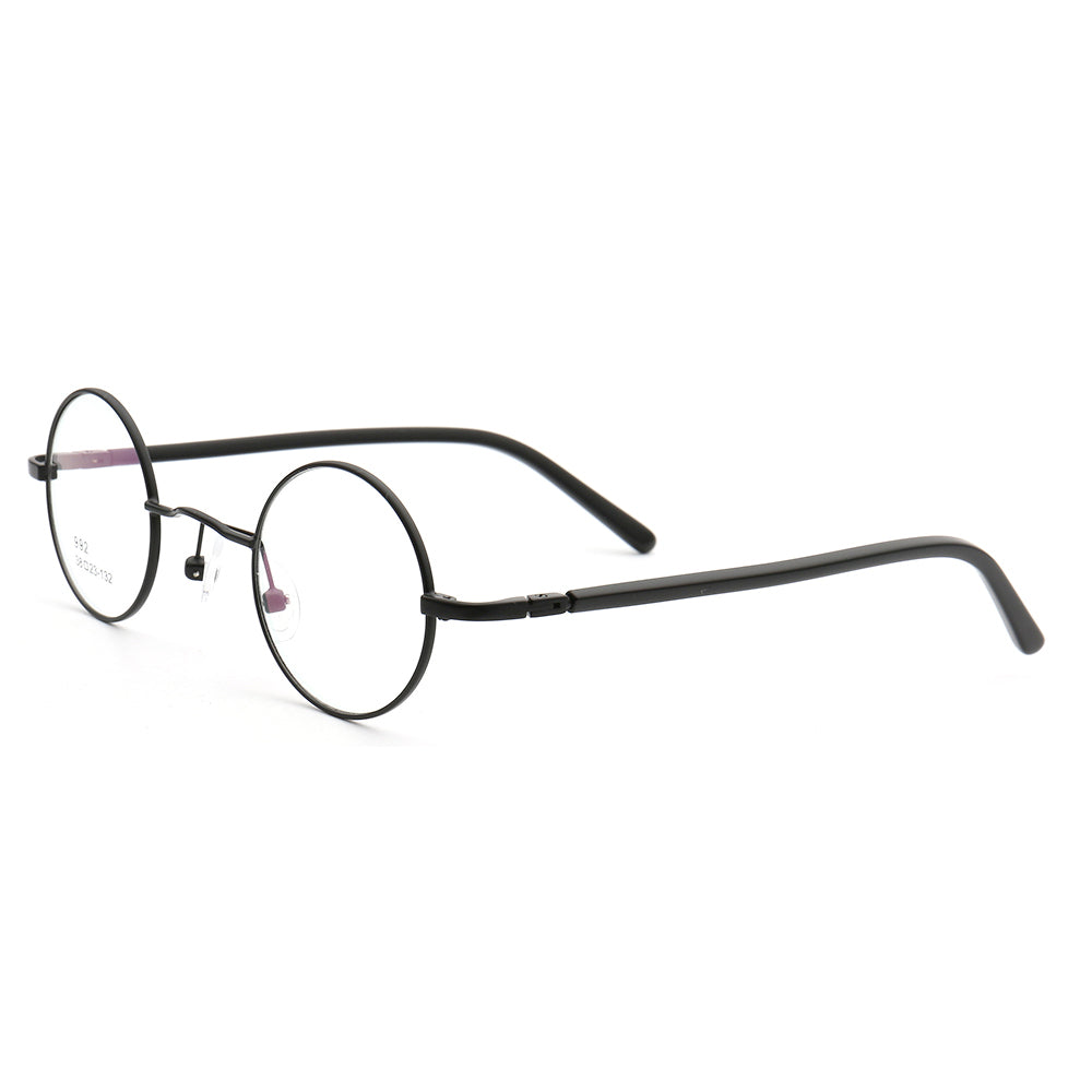 A pair of lightweight black round eyeglass frames