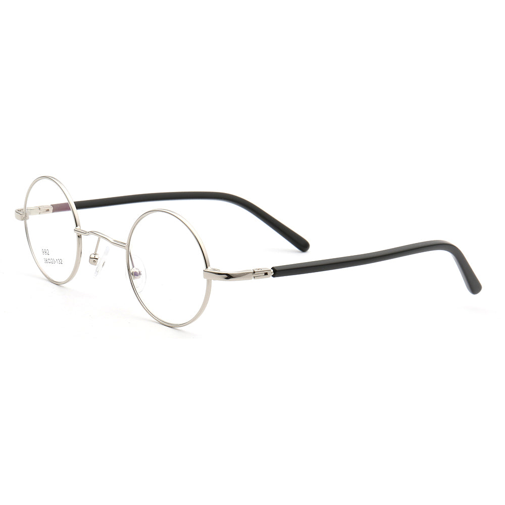 Side view of silver round retro eyeglass frames