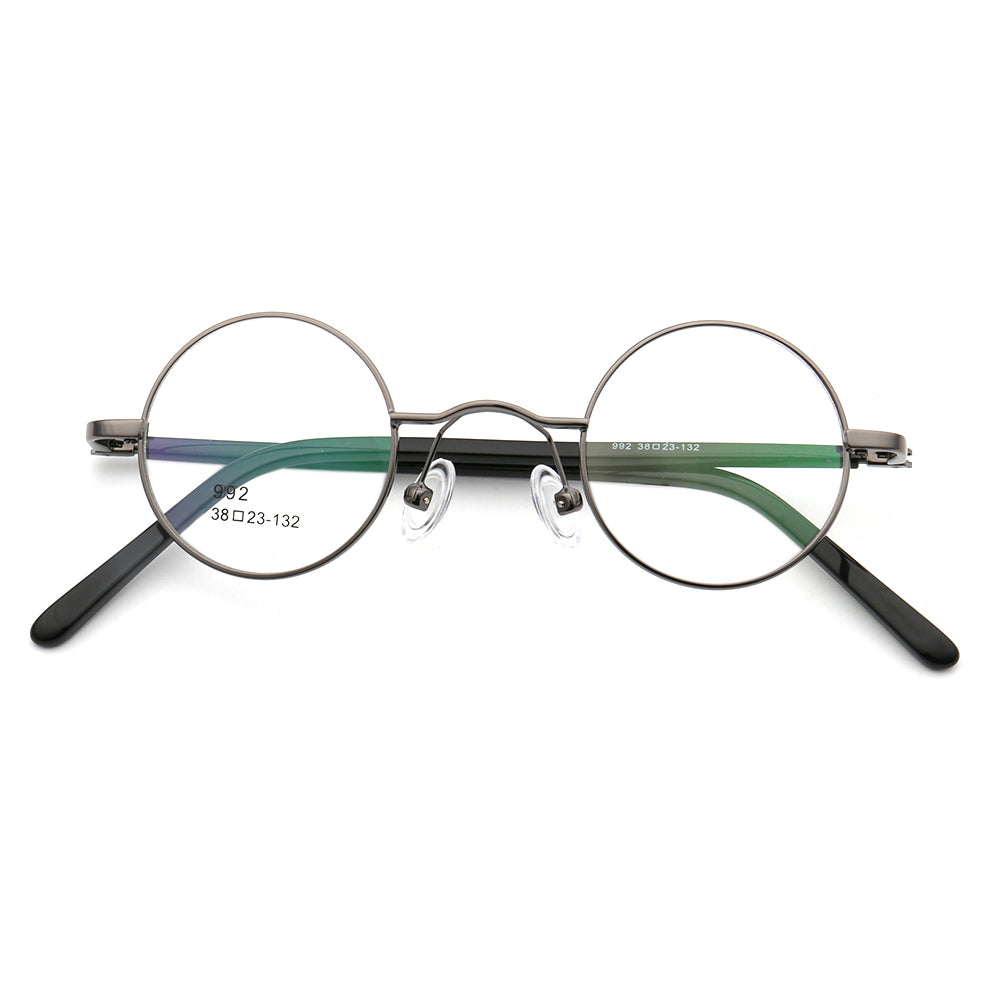 A pair of grey retro round eyeglasses frames