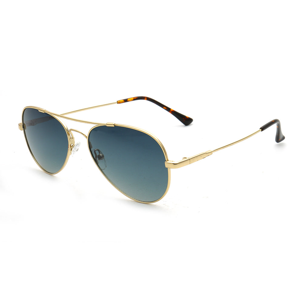 Side view of gold memory metal pilot sunglasses