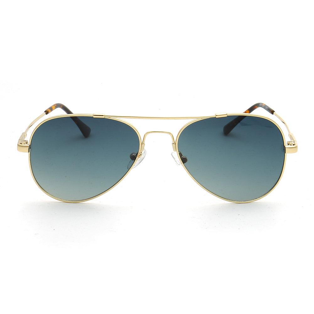 Front view of gold memory metal pilot sunglasses