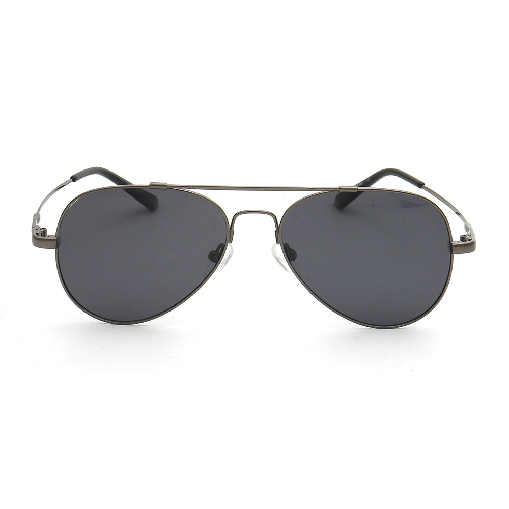 Front view of gunmetal pilot sunglasses