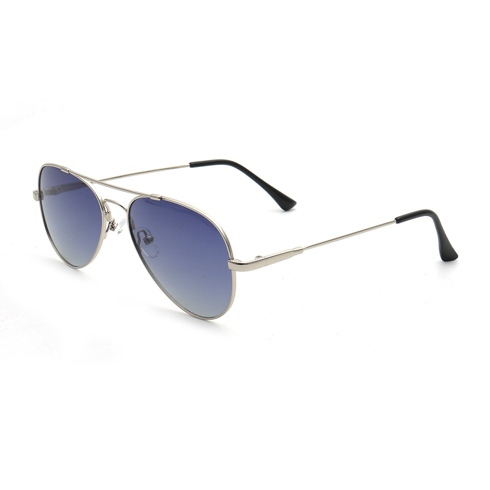 Side view of silver pilot sunglasses