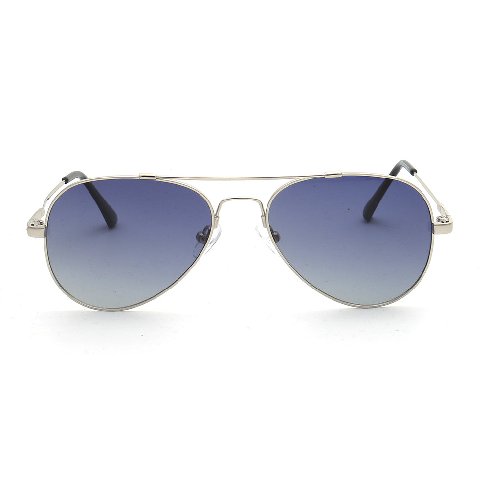 Front view of silver pilot sunglasses