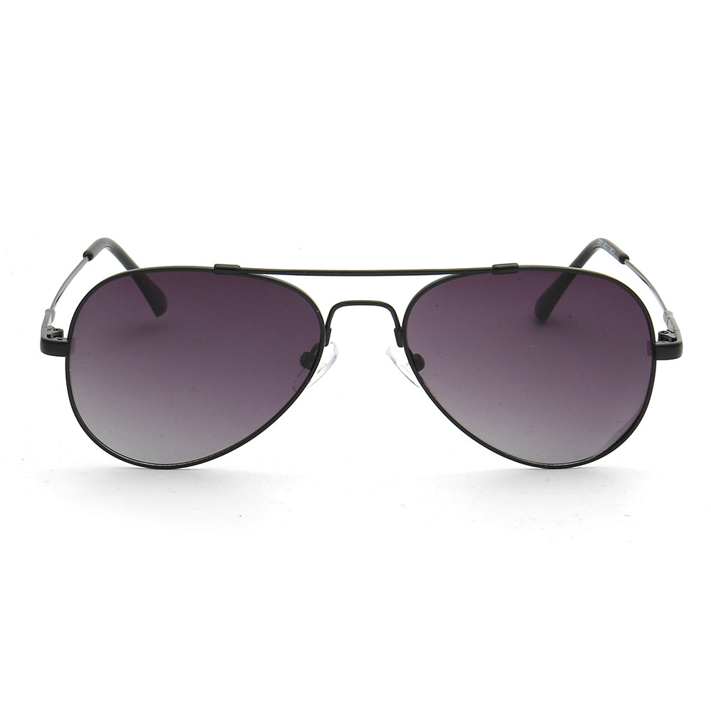 Front view of black polarized pilot sunglasses