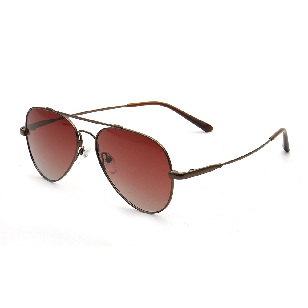 Side view of brown polarized pilot sunglasses