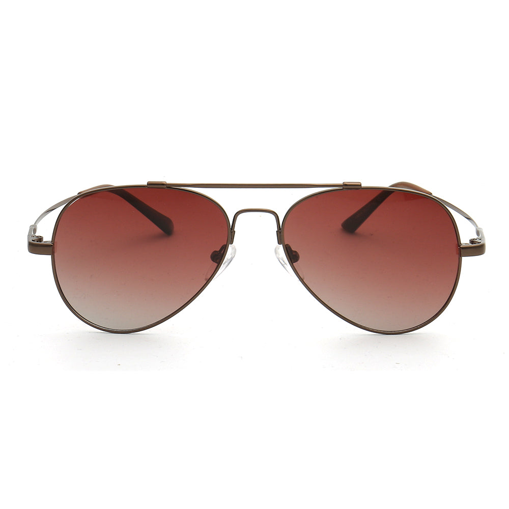 Front view of brown polarized pilot sunglasses