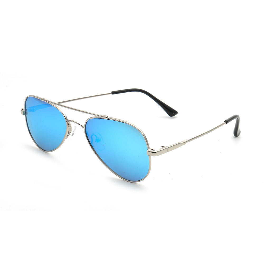 Side view of blue polarized sunglasses