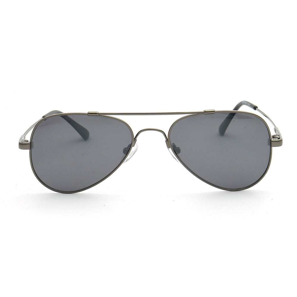 Front view of gunmetal pilot sunglasses