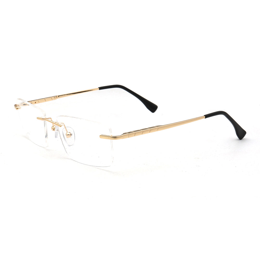 Side view of square rimless gold eyeglasses