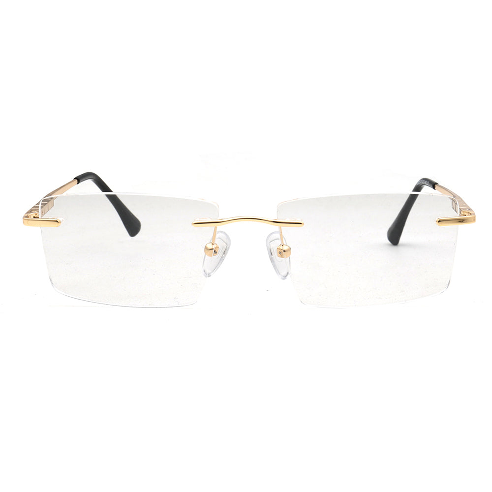 Front view of square rimless gold eyeglasses