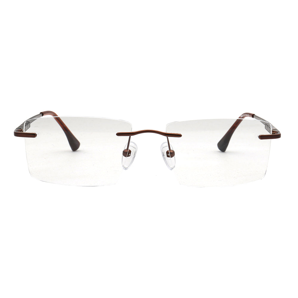 Front view of square rimless bronze eyeglasses