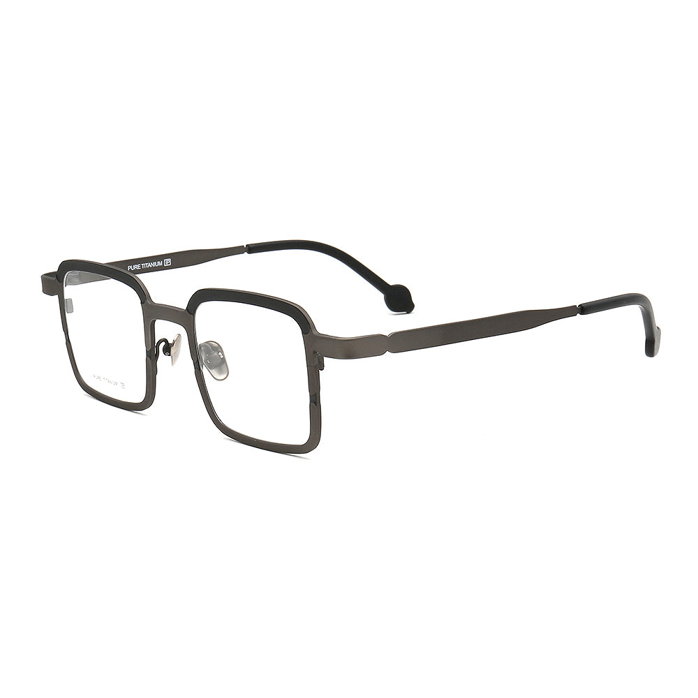 Side view of gunmetal square titanium eyeglasses