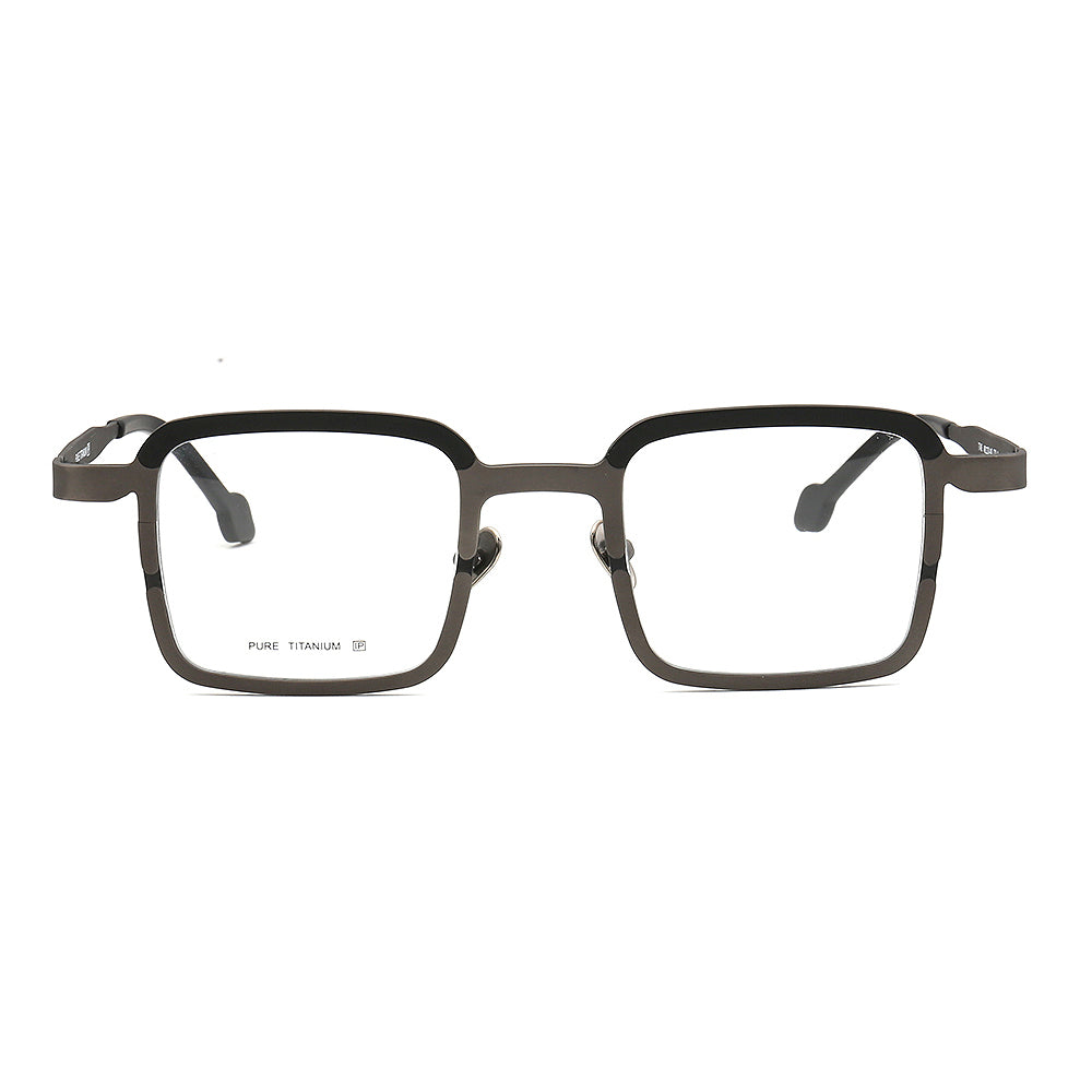 Front view of gunmetal square titanium eyeglasses