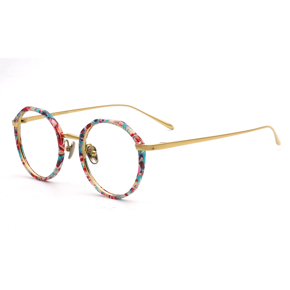 Layken | Titanium Eyeglass Frames w/ Patterned Acetate | Colorful Fashionable Unisex Glasses