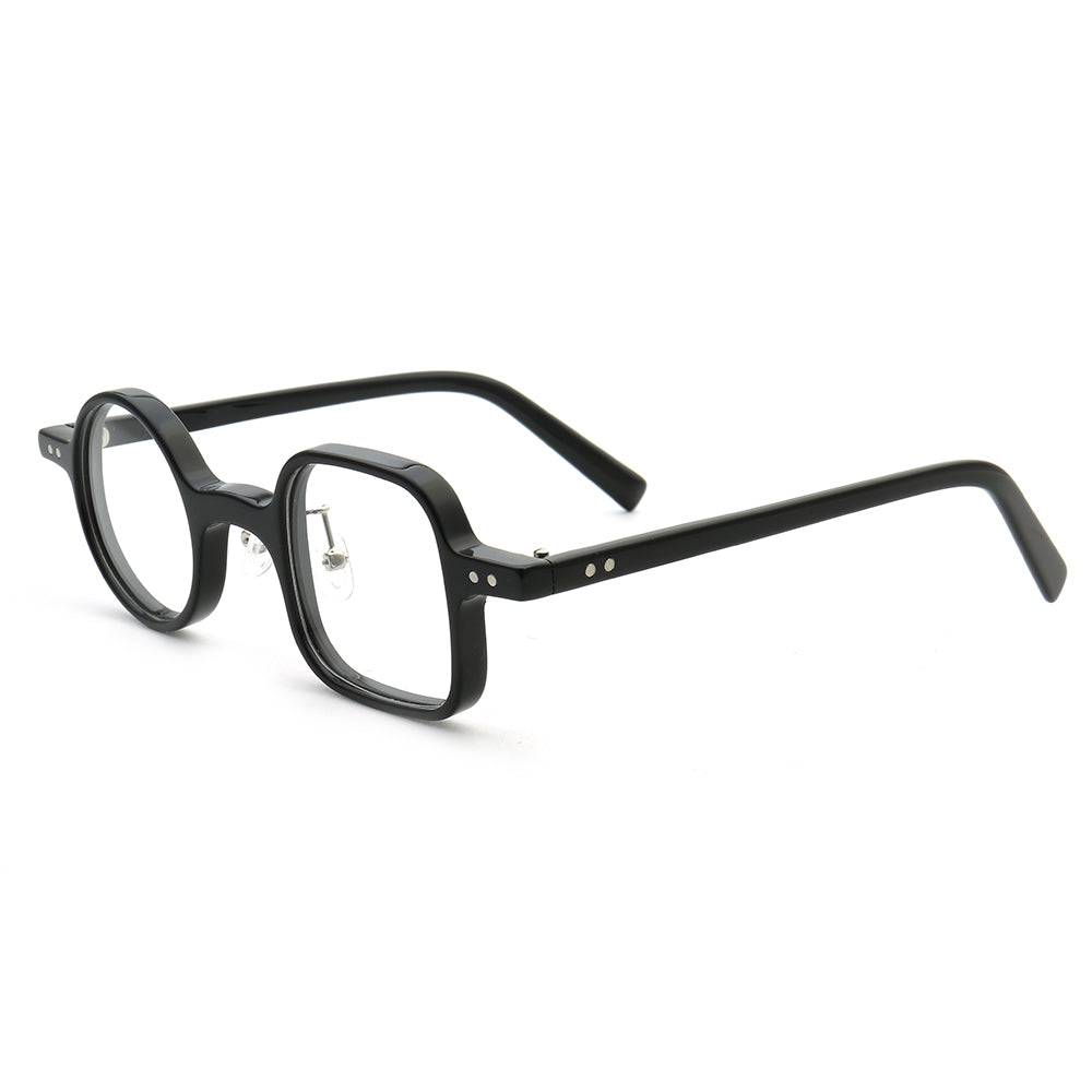 Side view of black retro mismatch eyeglasses frames