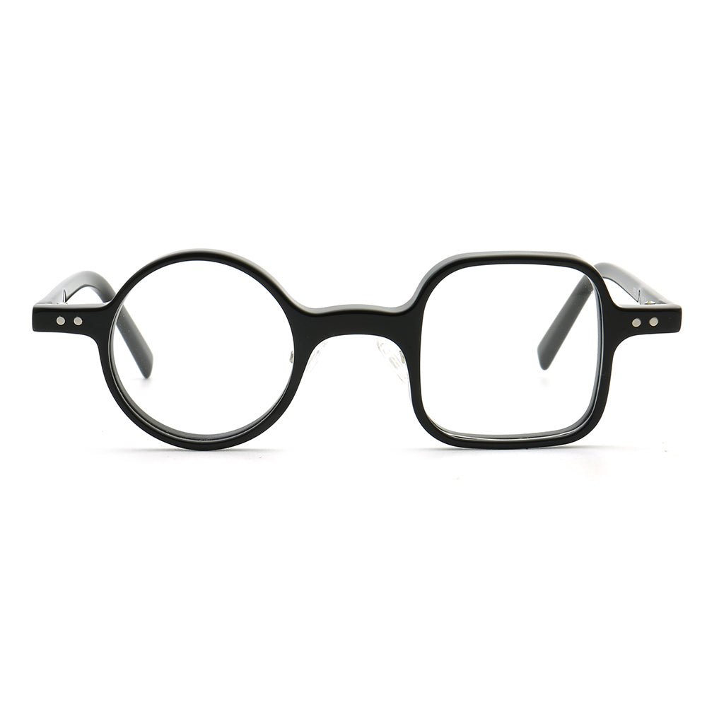 Front view of black mismatch retro eyeglass frames