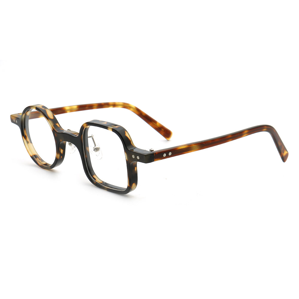 Side view of full rim tortoise mismatch glasses