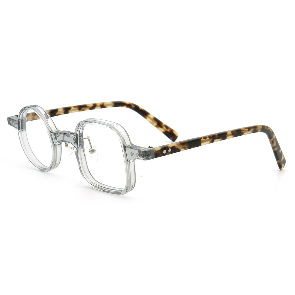 Side view of retro tortoise eyeglasses frames