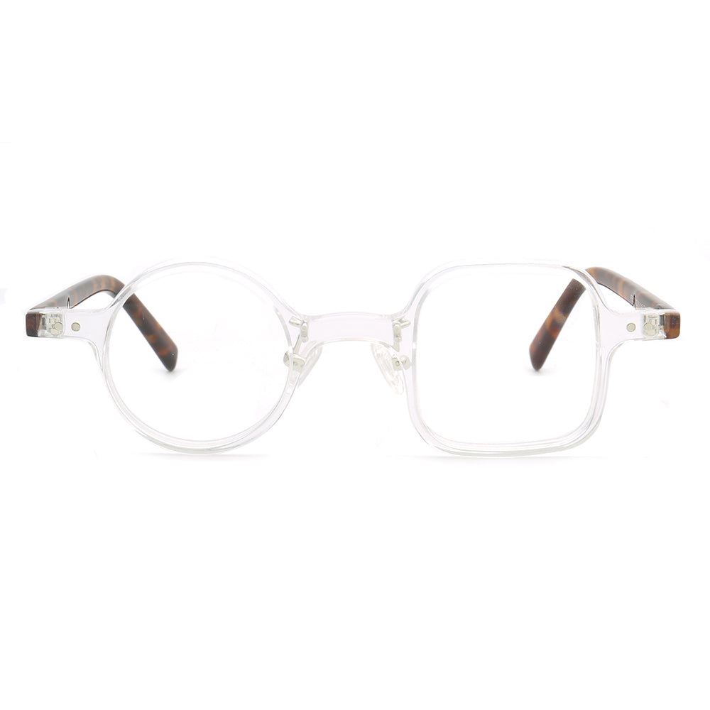 Front view of clear square round eyeglass frames
