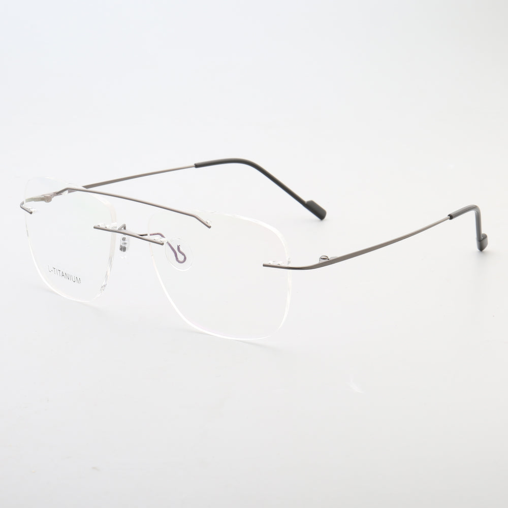 Grey rimless flat top glasses frames