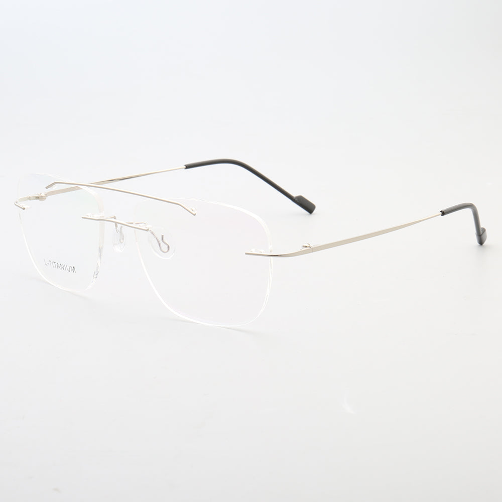 Silver rimless flat top glasses frames