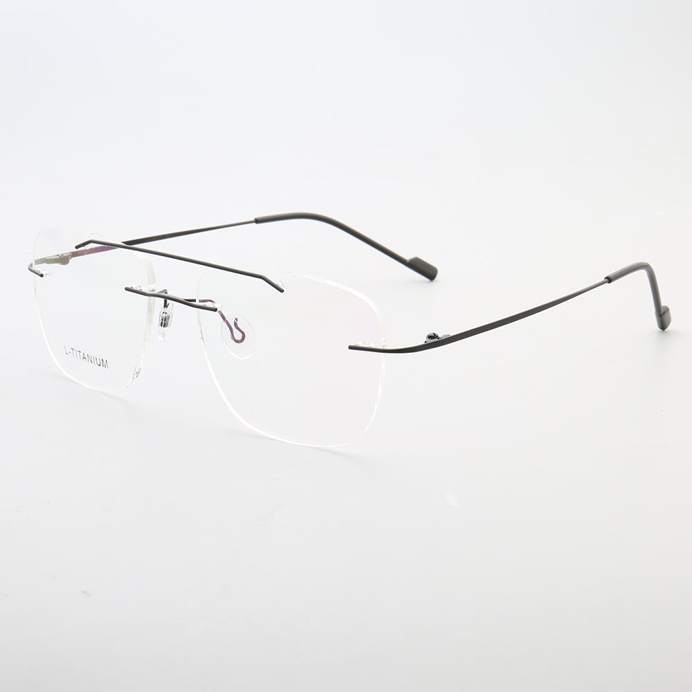 Side view of double bridge rimless glasses
