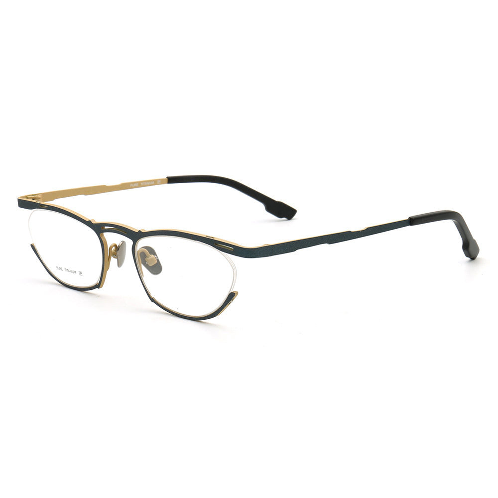 Side view of titanium cat eye glasses frames for women