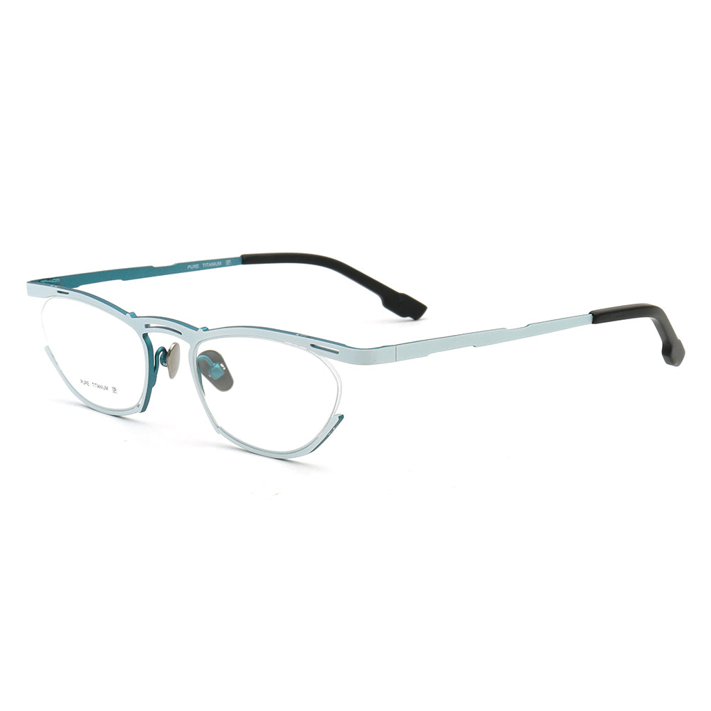 A pair of pure titanium cat eye eyeglass frames