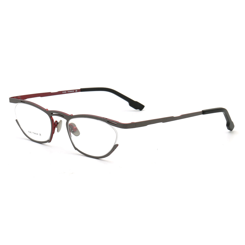 A pair of pure titanium cat eye glasses frames