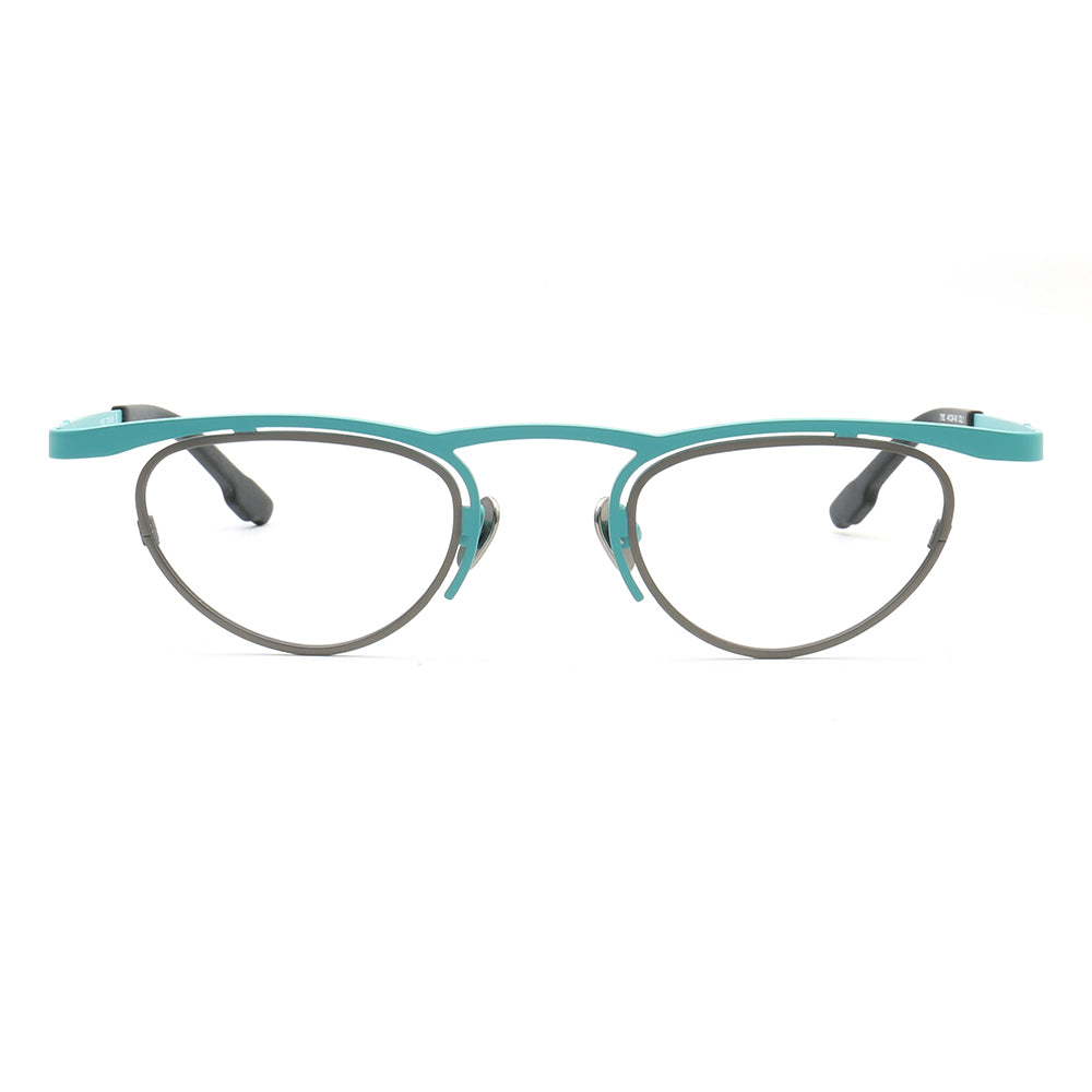 A pair of light blue funky titanium eyeglasses