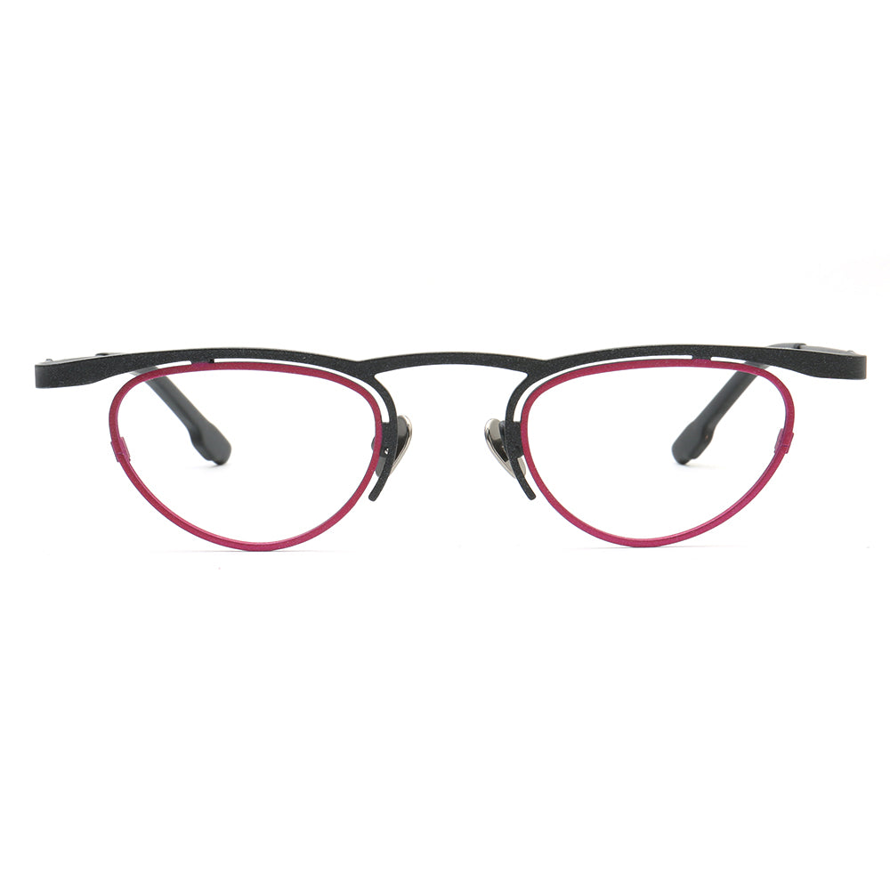 A pair of multicolored geometric titanium eyeglasses