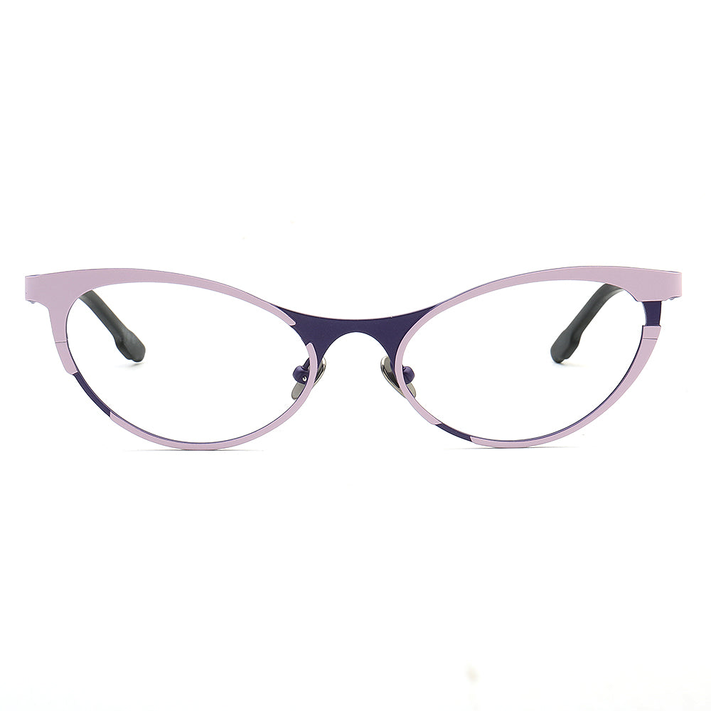 A pair of pink multicolored cat eye titanium glasses