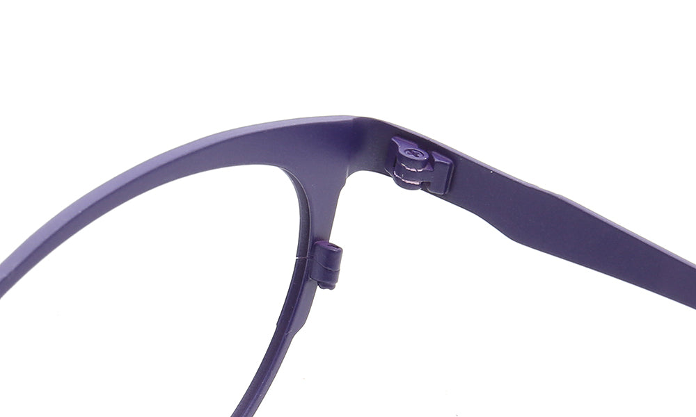 Inner hinge of purple titanium eyeglass frames