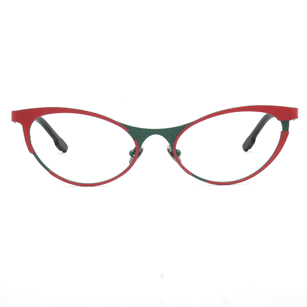 Green and red titanium cat eye glasses