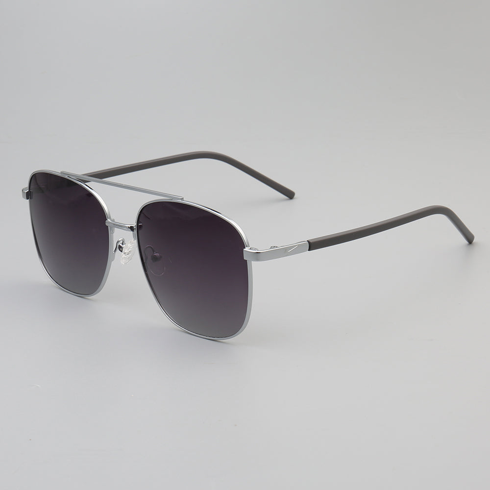 side view of silver double bridge polarized sunglasses