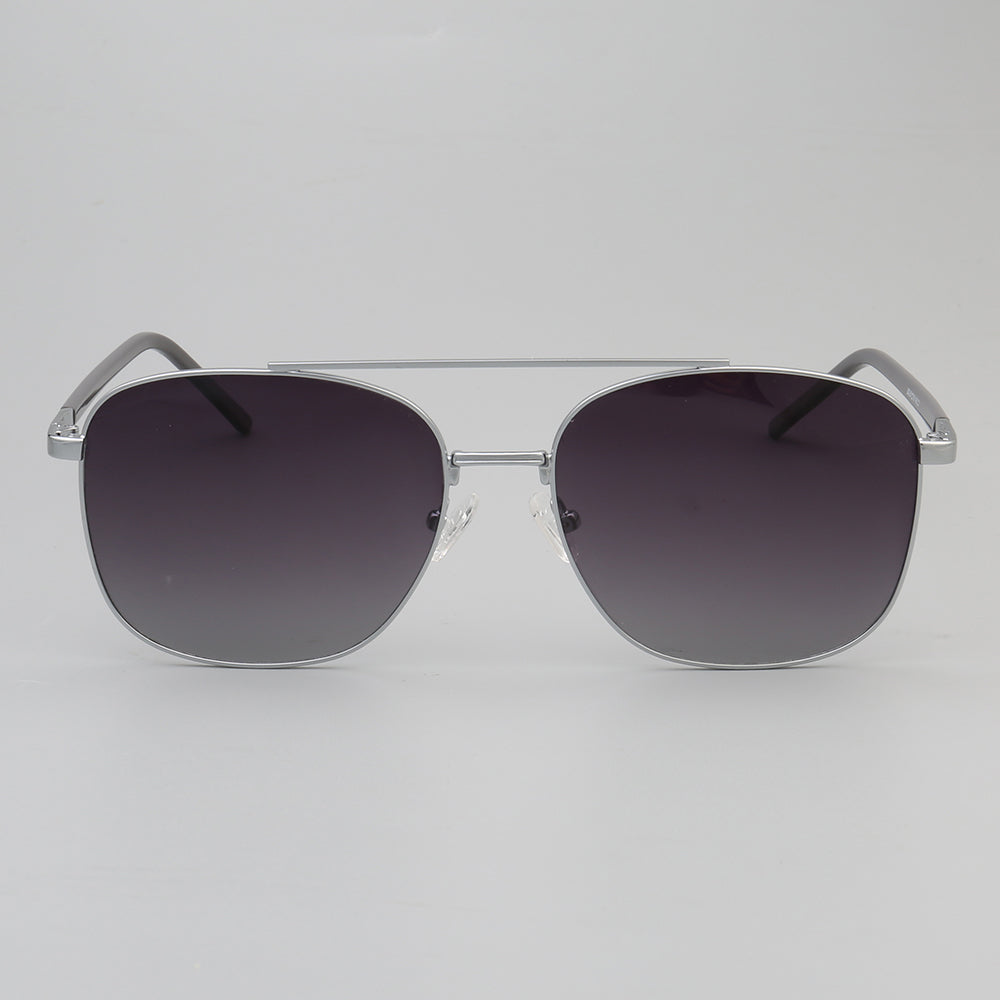 front view of silver double bridge sunglasses