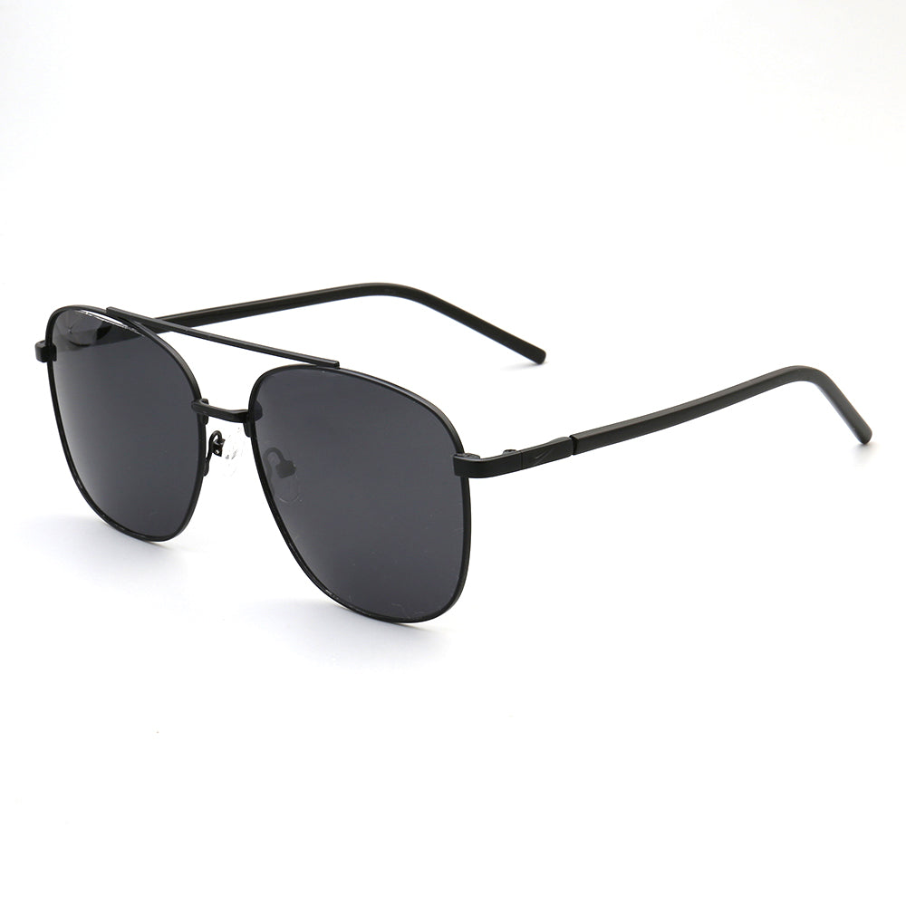 side view of black polarized double bridge sunglasses