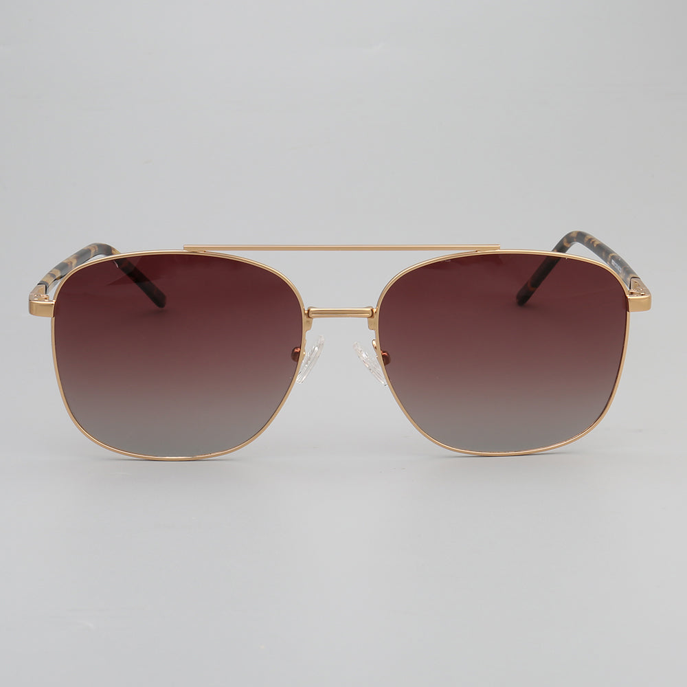 front view of gold double bridge polarized sunglasses