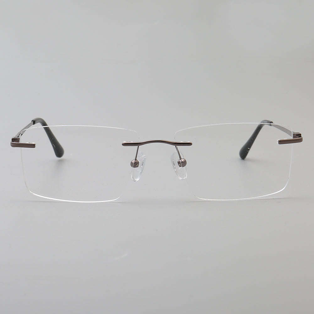 Thin metal rimless rectangular eyeglasses frames