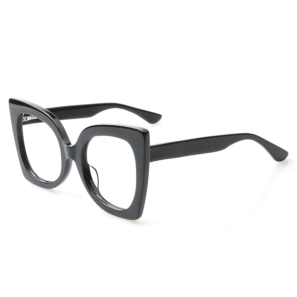 Side view of black oversized cat eye eyeglasses for women