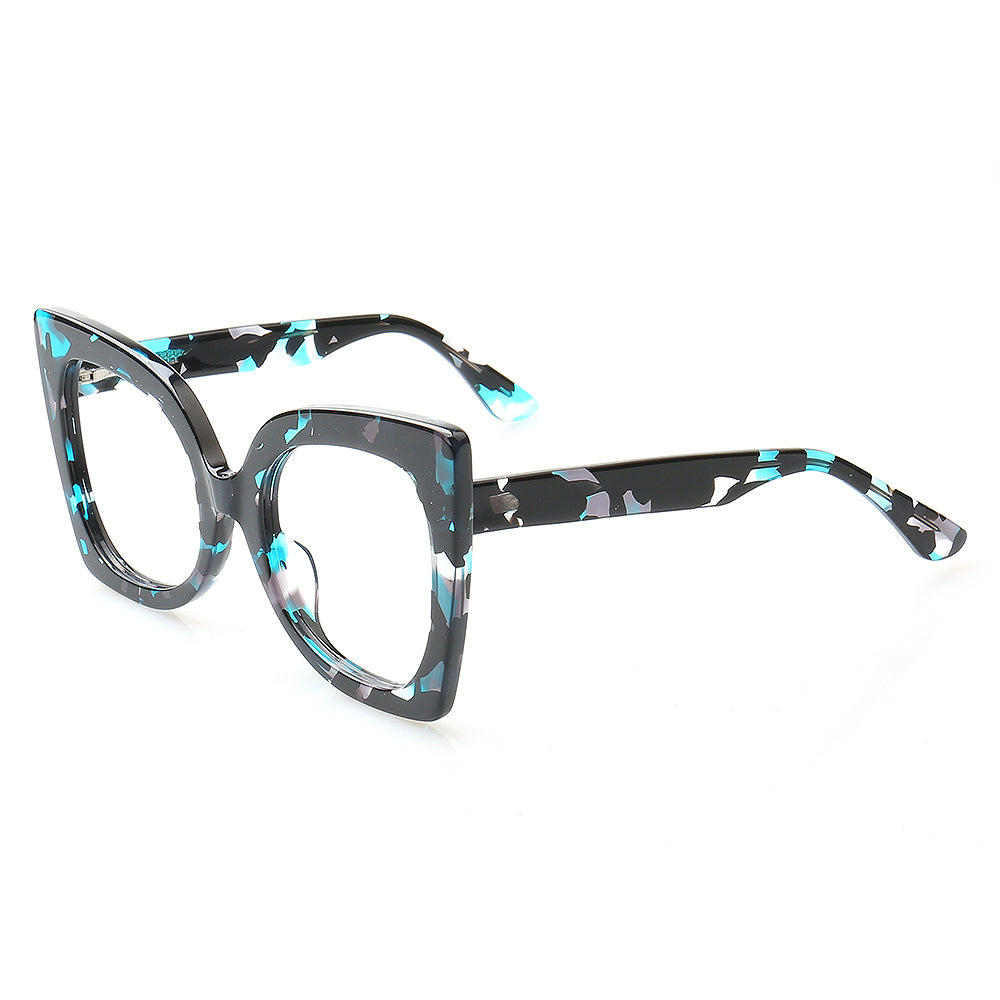 Side view of patterned oversized cat eye glasses for women