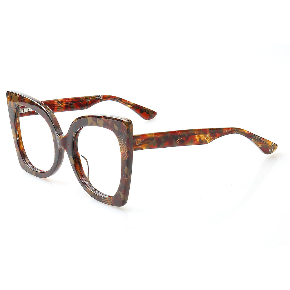 Side view of auburn oversized cat eye glasses for women