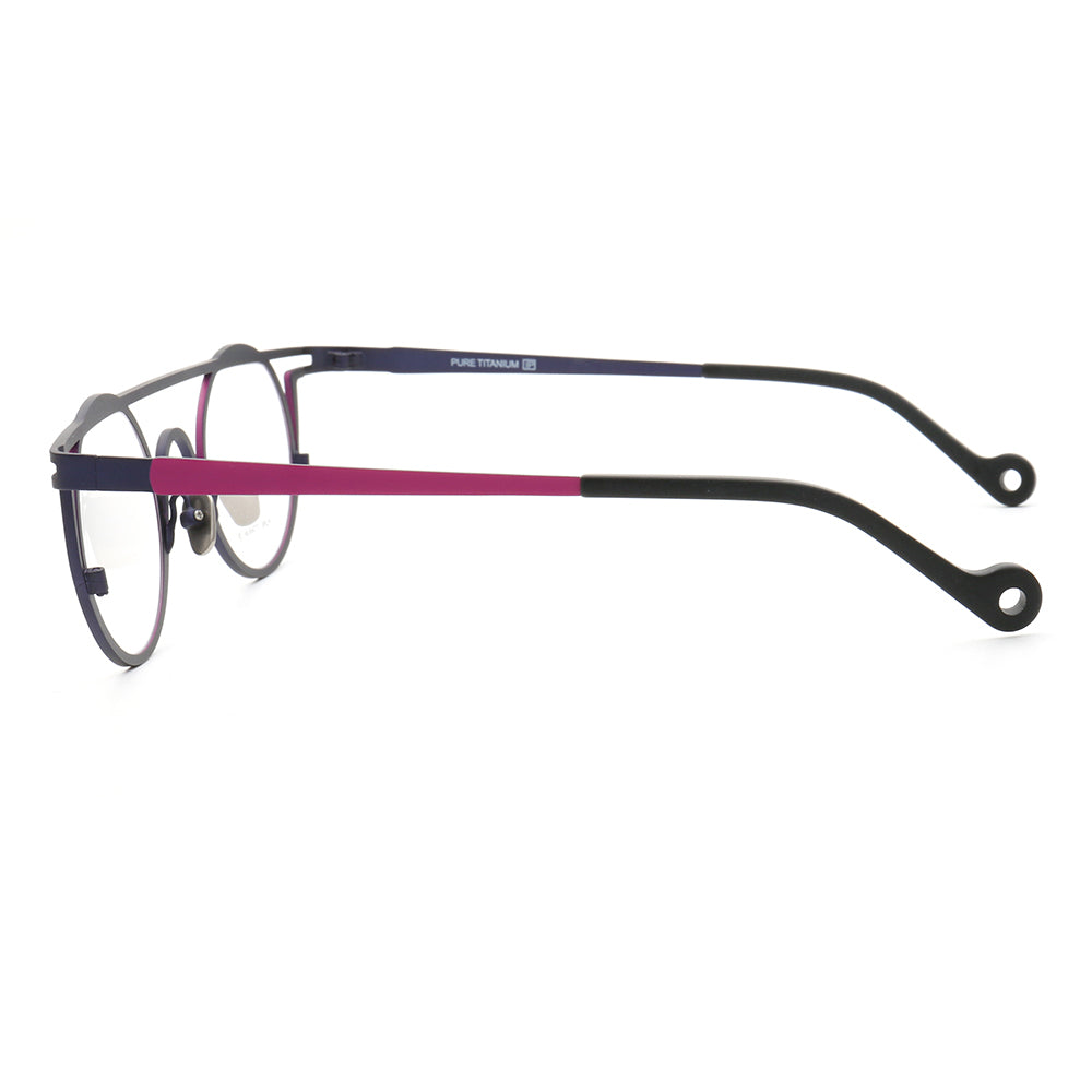 Side view of pink titanium glasses frames