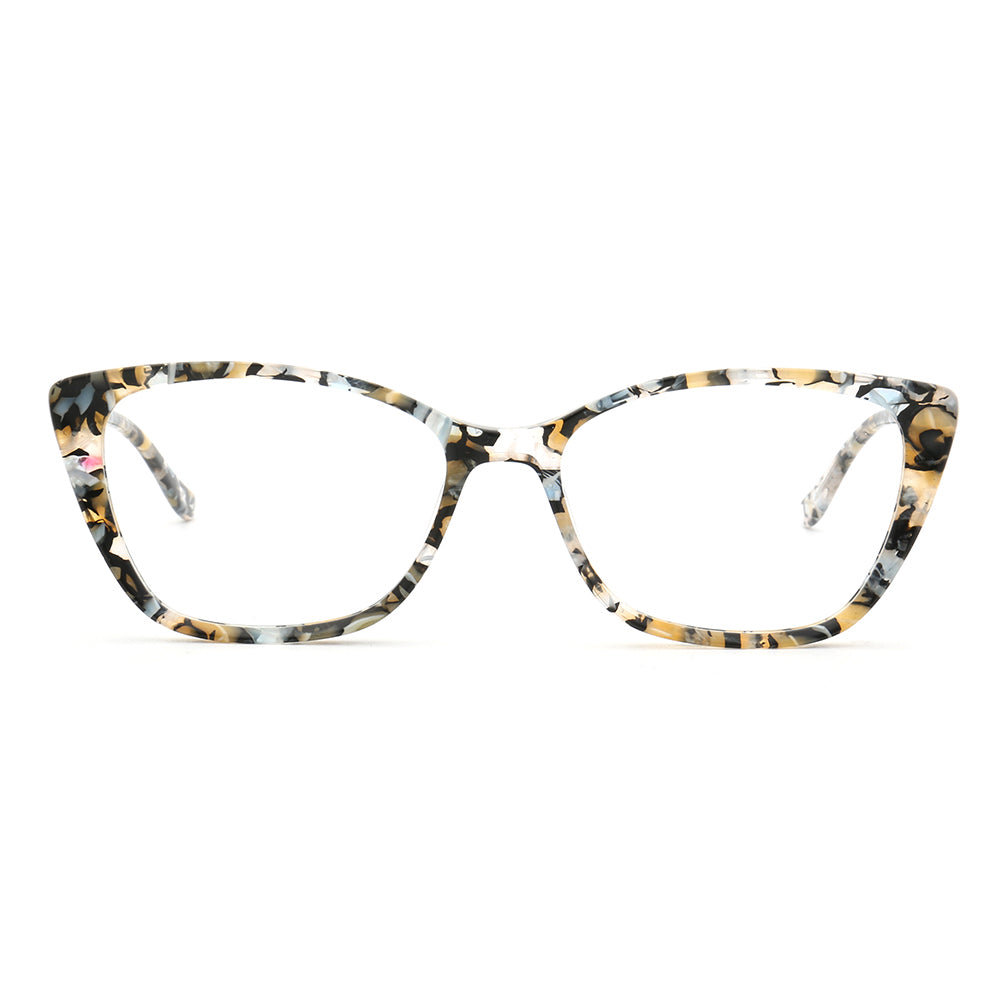 Front view of tortoise shell patterned eyeglasses for women