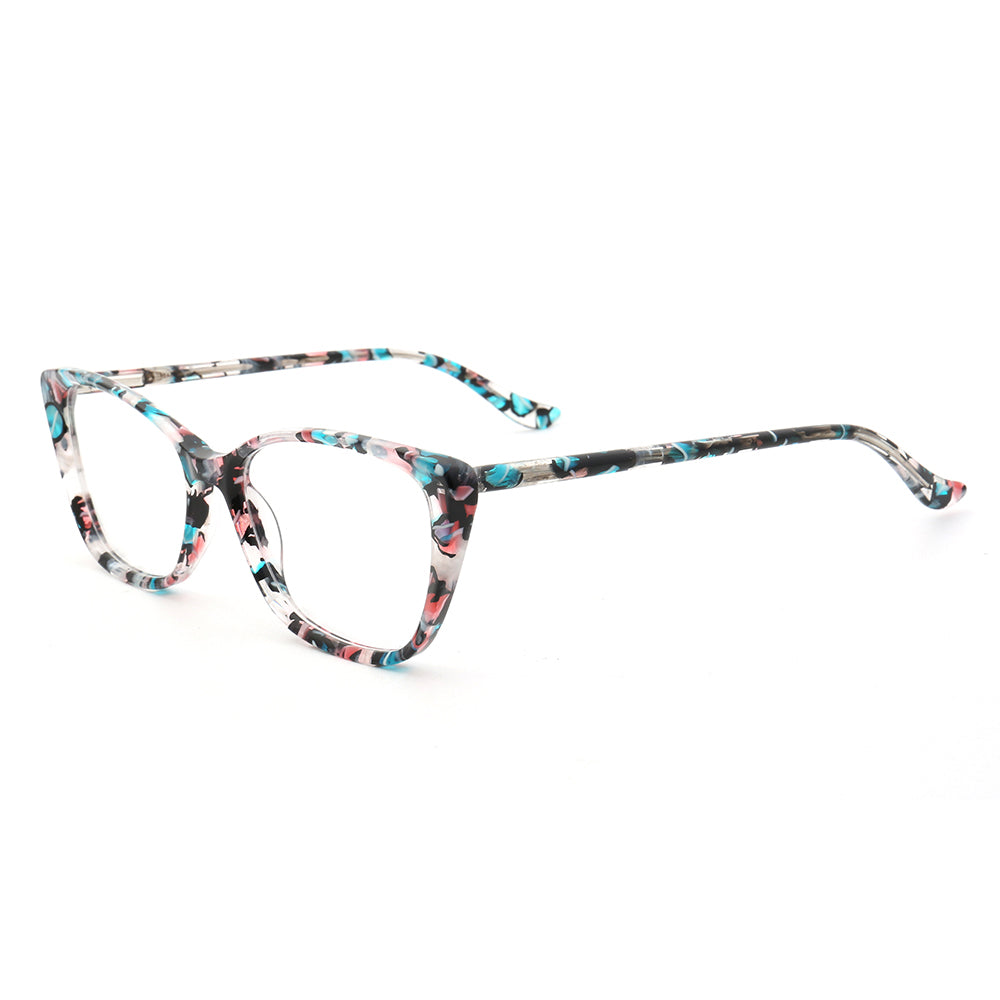 Side view of blue tortoise cat eye glasses for women